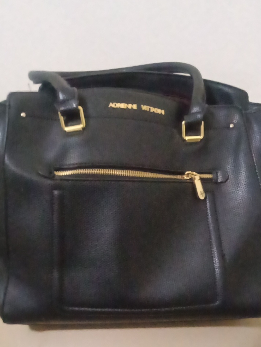Adrienne Vittadini Black Satchel with Gold Hardware